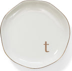 HOME SMILE Initials Ring Dish Jewery Tray with Personalized T-Monogrammed Engagement Wedding Gifts for Friends,Sister,Birthday Christmas Gifts for Women,Ceramic White