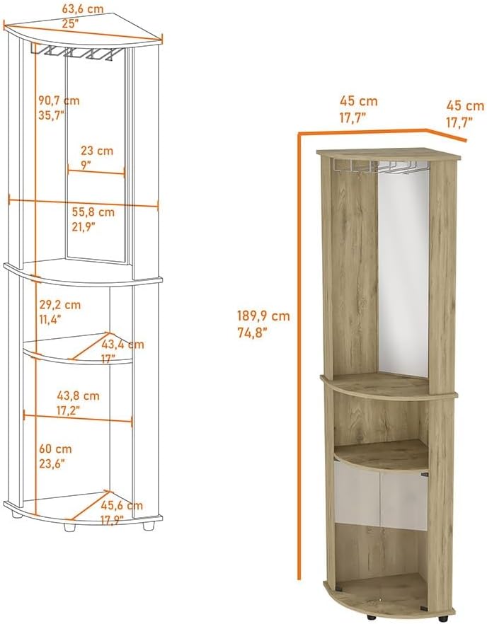 Farmhouse Rustic Corner Cabinet, Storage Locker 3-Tier Shelf with Glass Rack,...