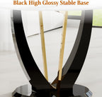 47" Round Glass Black Gold Dining Table Set for 4, Faux Marble Kitchen Table with 4 Black Gold Chairs, Modern High Glossy Base Table Set for Kitchen Dining Room
