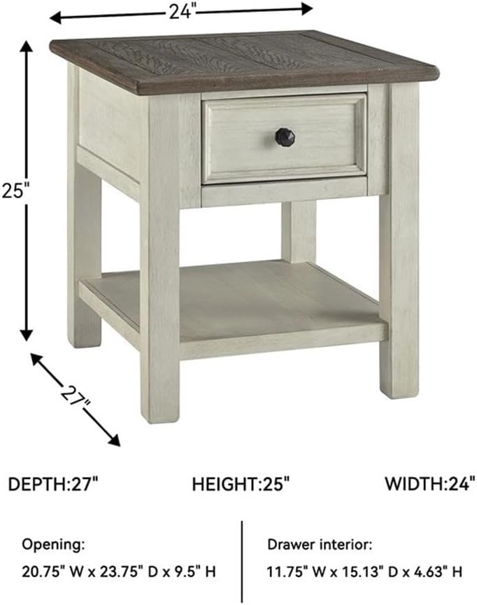 BOWERY HILL 2-Piece End Table Set in Antique White and Weathered Oak