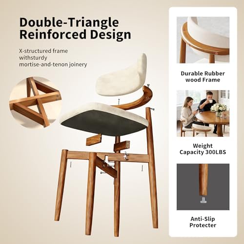 Wooden Dining Chairs Set of 6 Mid Century Modern Upholstered Farmhouse Dining...