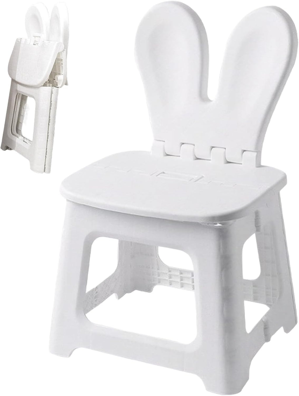 Kids Folding Chair, Rabbit Ear Back, Grey, 11In, Toddler Chair | Sturdy Heavy Duty Build, Cute Rabbit Ear Design, Great for Kitchen & Bathroom