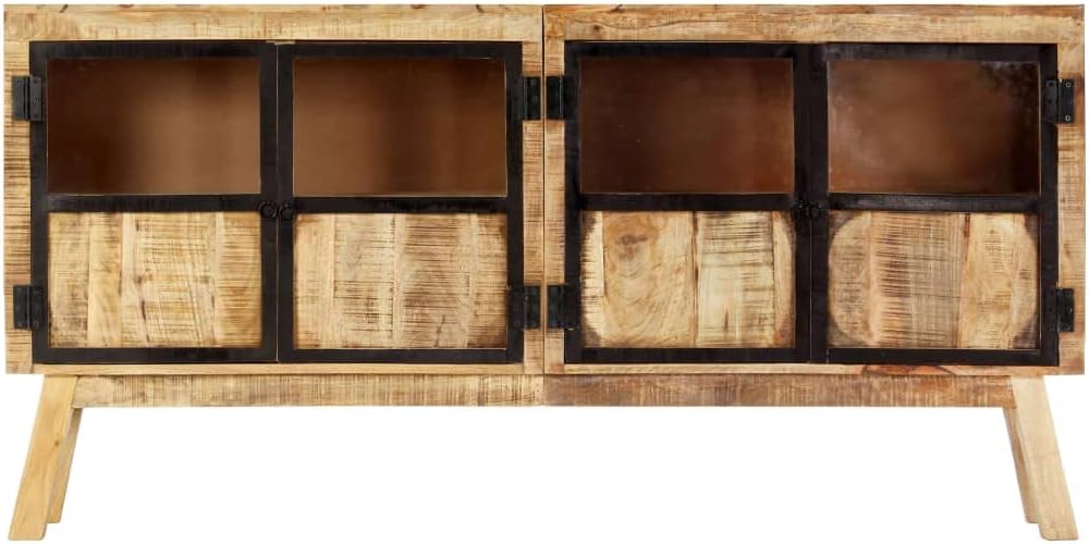 Industrial Style Solid Mango Wood Sideboard with Brown Finish and Black Accen...