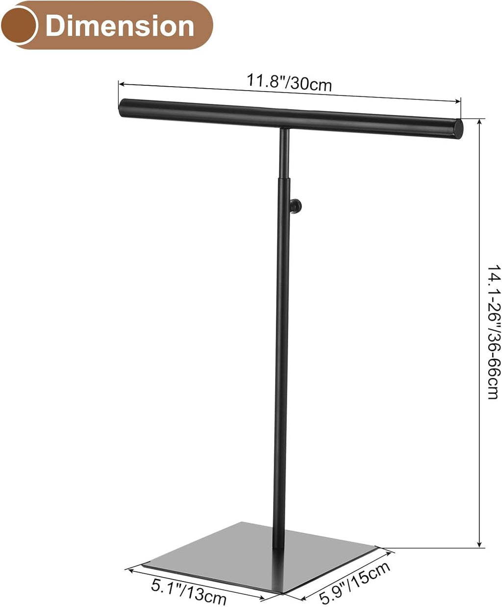 uxcell Necklace Display Stand Adjustable Height Jewelry Rack T Bar Tabletop Purse Holder for Home Boutique Store - Black