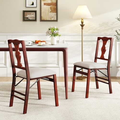 KOTEK Folding Dining Chairs Set of 4, Wooden Kitchen Chairs with Linen Fabric...