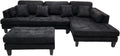 Stendmar 3pc 120" Contemporary Black Microfiber Fabric Couch Sectional Sofa Chaise Ottoman S16RBK (Black, Right Hand Facing)
