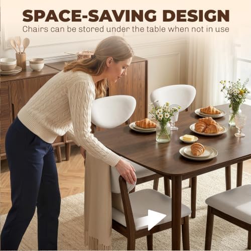 HOMCOM 5-Piece Dining Table Set for 4 with Solid Wood Frame, Cream White