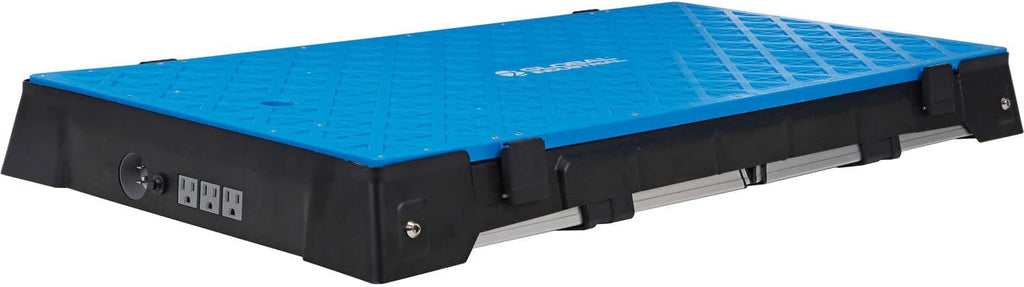 Global Industrial 4-in-1 Multi-Purpose Portable Workbench with Power Strip, All-in-One Workbench, Dolly, Creeper, and Platform, Plastic Top with Steel Legs