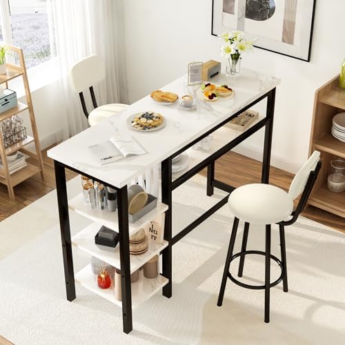 Lamerge Furniture Kitchen Bar Height Table and Chairs for 2, 5-Tier Compact D...
