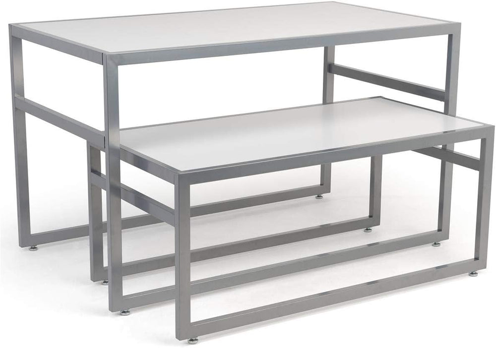 2-Piece Set of Rectangular Nesting Tables, Modern Style, Steel Frame with MDF...