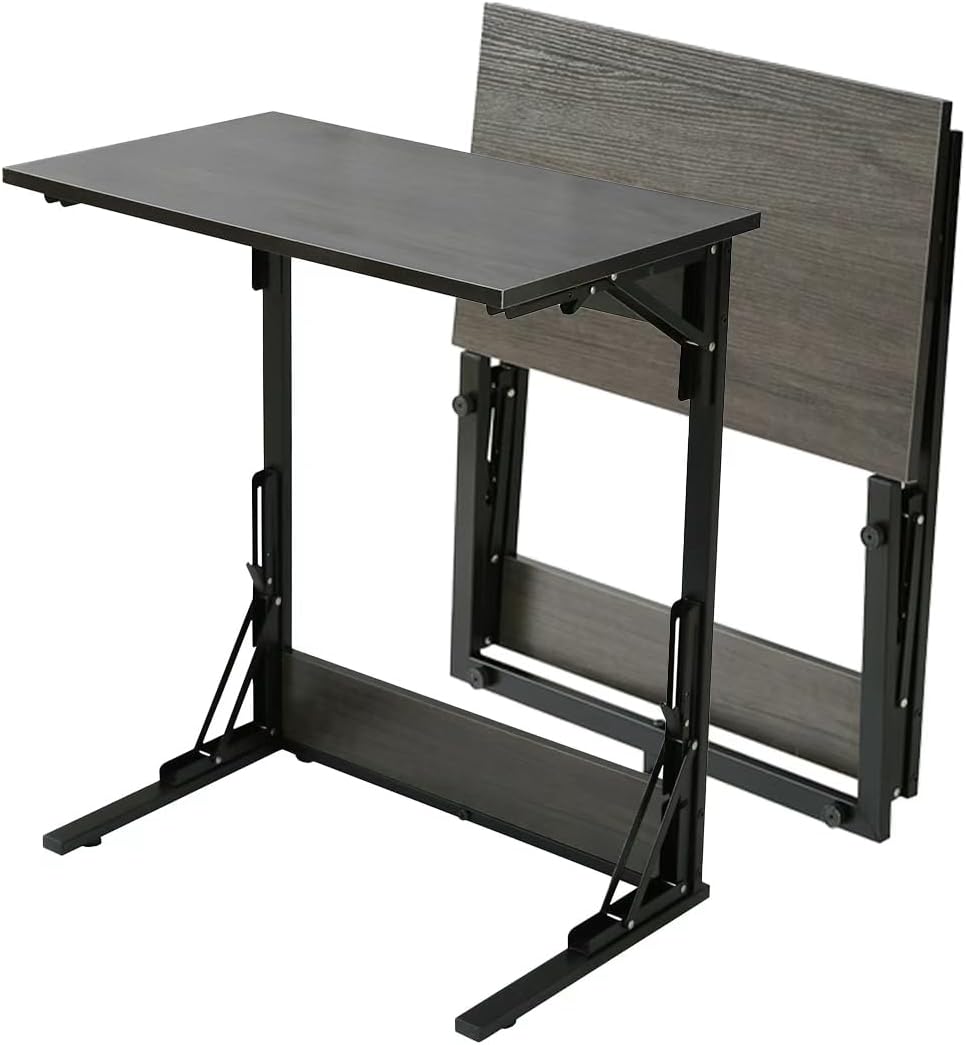 Upgraded 24" Folding C Shaped End Table, Small Sofa Side Laptop Desk, Co...