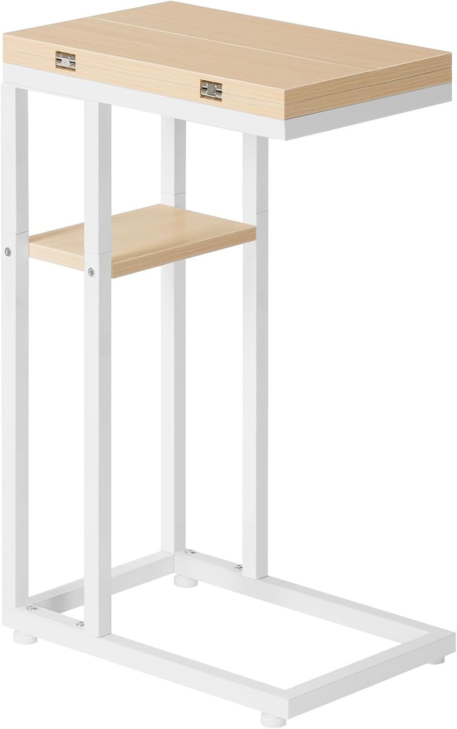 HOOBRO Foldable C Shaped End Table, C Shaped Side Table with Storage Shelf, Small Snack Table, Slide Under Couch Table for Sofa, Living Room Bedroom Small Spaces Easy Assembly, Natural WN29SF01