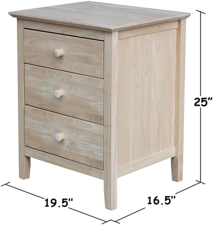 25"H Solid Wood Bedroom Nightstand with 3 Drawers, Parawood Construction...