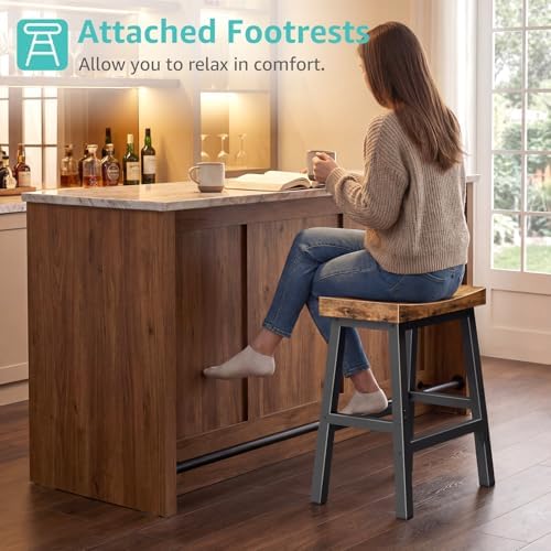 WINAZ Rustic Bar Stools, 24 Inch Barstools, Counter Height Stools with Footre...