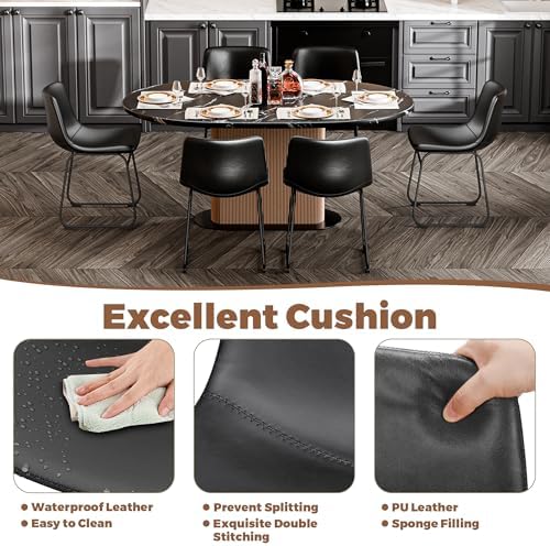 Dining Chairs Set of 4, 18in PU Leather Kitchen Chair with Metal Leg, Black