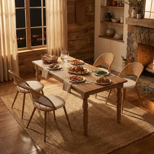 TYBOATLE Rattan Dinner Chairs Set of 4 with Faux Leather Cushion, Modern Dini...