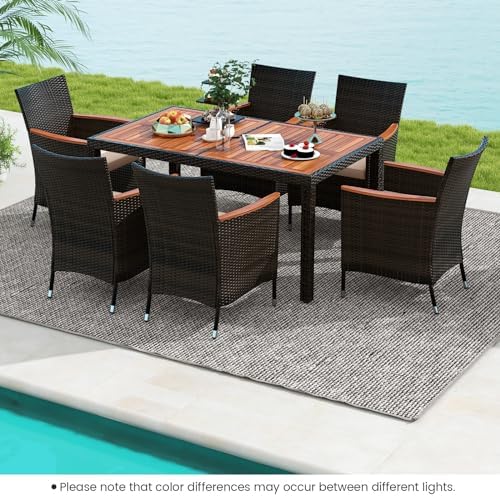 Tangkula 7 Pieces Outdoor Wicker Dining Set, Patio Dining Furniture Set with ...