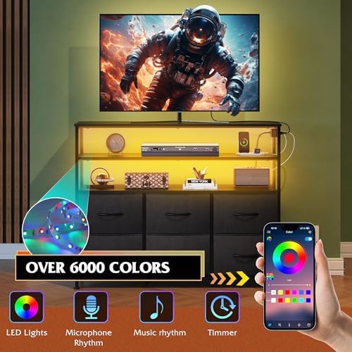 WLIVE TV Stand 40-45 Inch 6 Drawer Fabric Media Console LED, Black | TV stand...
