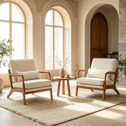 Karl home Mid-Century Modern Accent Reading Chair, Beige | Linen Upholstered,...