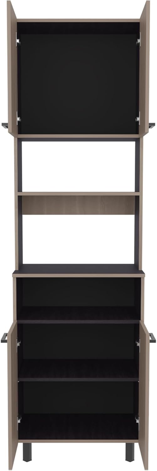 4 Door Kitchen Pantry with 4 Shelves and Legs, White Oak/Black Wengue | 4 doo...