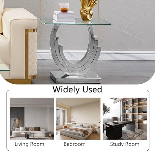 HomVent 22.83" Glass End Table, Living Room Tables, Modern Silver Temper...
