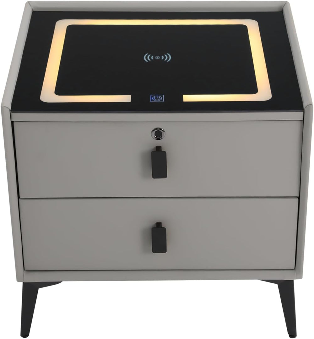 3 Color LED Nightstand with Wireless Charging Station & USB Ports, 2 Draw...
