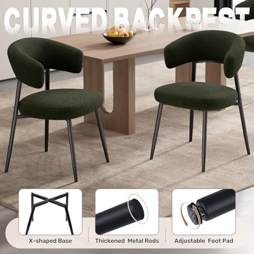 Dining Chairs Set of 4, Mid Century Modern Kitchen Chairs, Boucle Upholstered...