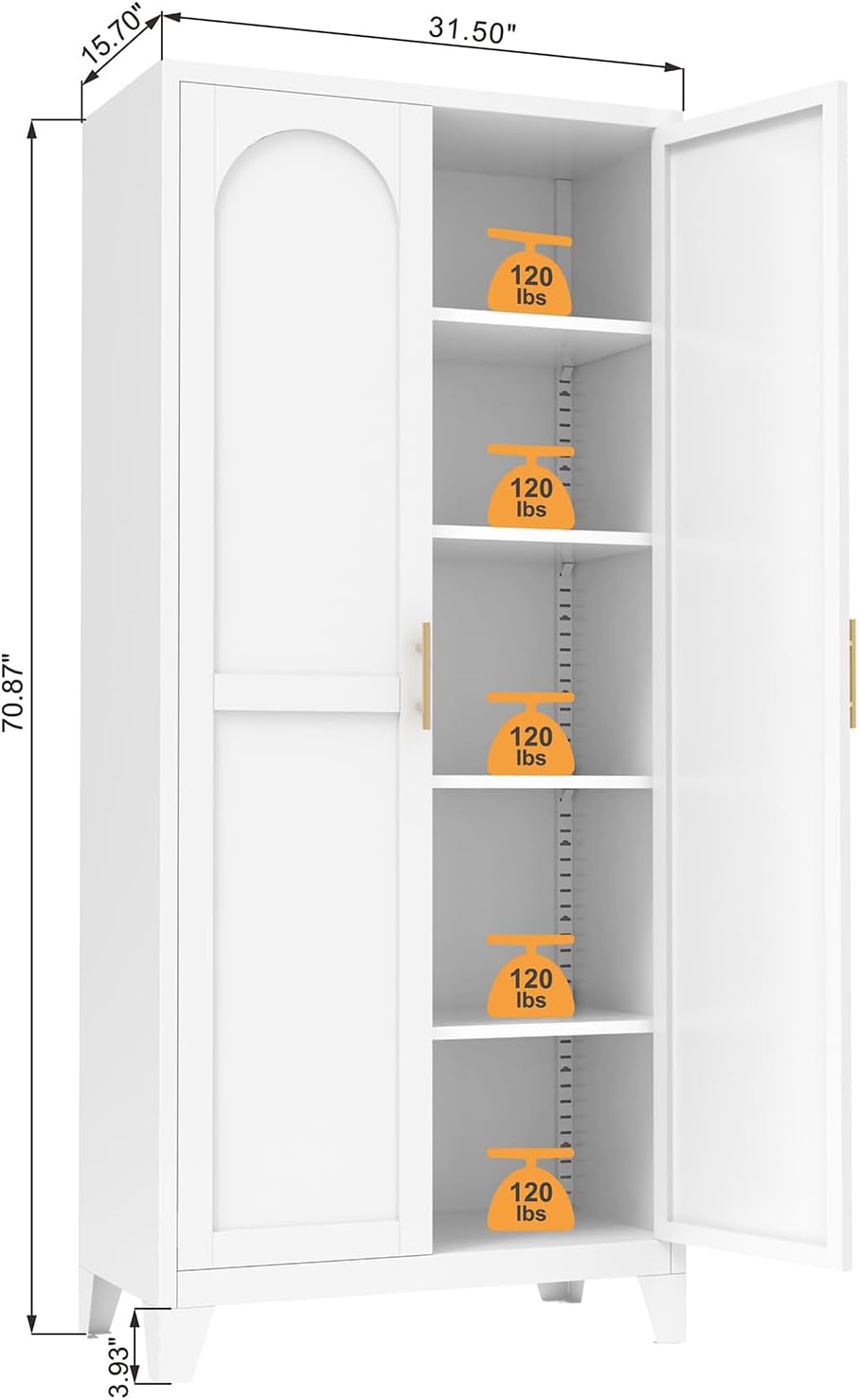 71'' Tall Kitchen Pantry Cabinet, Metal Storage Cabinet with 2 Doors ...