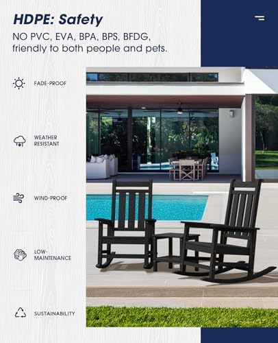 KINGYES Oversized Outdoor Rocking Chair Set of 2, HDPE Patio Rockers, Black |...