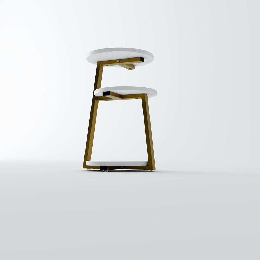 White and Gold Round Side Table with 3-Tier Open Shelves, Modern End Table fo...