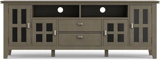 SIMPLIHOME Artisan SOLID WOOD 72 Inch Wide Transitional TV Media Stand in Natural Aged Brown for TVs up to 80 Inch, For the Living Room and Entertainment Center