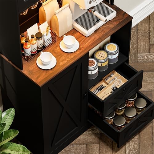 71‘’Kitchen Pantry Storage Cabinet with LED Lights and Power Outlet, Tall Far...