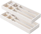 2Pcs Desk Drawer Storage Tray, Nightstand Organizer Tray, Necklace Bracelet Ring Earring Jewelry Display Tray, Grid Table Organizer Holder Tray for Sunglass, Phone, Watch, Perfume (7 grid)/Beige