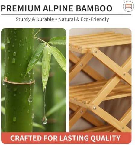 The 9-Tier No-Assembly Bamboo Rack, 2026 Upgraded Foldable Shoe Organizer , Tall Narrow Corner Shoe Shelf / Storage Stand for Entryway Closet Dorm, 2-9 Tiers, Natural or Tea Color (Nature,9Layer)