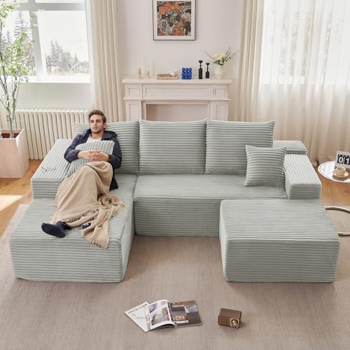 Lakifun 107" L-Shape Sofa with Ottoman, Modern Modular Sectional Comfy U...