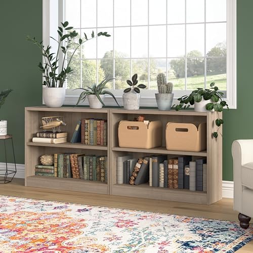 Bush Home Small 2 Shelf Bookcase, 2 Tier Bookshelf Storage Cabinet with Adjus...