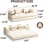 78.8" Convertible Sofa Bed, 5-in-1 Boneless Couch, No Assembly,Cream | Corduroy Boneless Loveseat Sleeper Sofa,Boneless Chair for Living Room,Futon Sleeper Couch with Removable Armrests & Pillows
