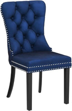 KCC Velvet Dining Chairs Set of 6, Upholstered High-end Tufted Dining Room Chair with Nailhead Back Ring Pull Trim Solid Wood Legs, Nikki Collection Modern Style for Kitchen, Blue