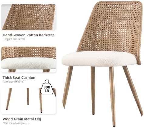 Rattan Dining Chairs Set of 4, Rattan Dining Chairs with Cane PE Rattan Backr...