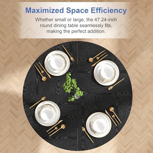 Round Farmhouse Dining Room Table for 6, 47" MDF Circle Kitchen Table wi...