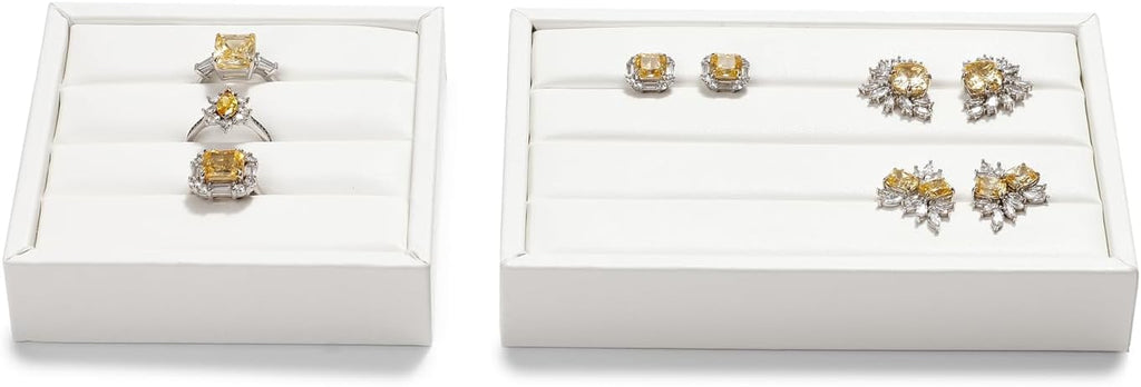 White PU Leather 3-Slots Jewelry Ring Display Tray Showcase Small Jewelry Display Organizer Tray for Rings(S)