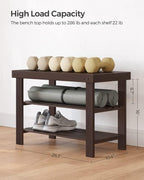 SONGMICS Shoe Rack Bench, 3-Tier Bamboo Shoe Storage Organizer, Entryway Bench, Holds Up to 286 lb, 11.3 x 27.6 x 17.8 Inches, for Entryway Bathroom Bedroom, Brown ULBS04Z