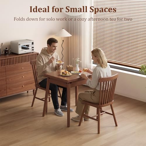 Solid Wood Small Dining Table for 2-6, 23.6"L-47.2"L Expandable Kit...