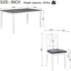 Harper & Bright Designs 58.5" Lx34.5 W Solid Wood 7-Piece Dining Table Set for 6, Grey White Two-Tone Kitchen Dining Room Set with 6 Upholstered Chairs, Rubber Wood Frame, 330LBS Capacity