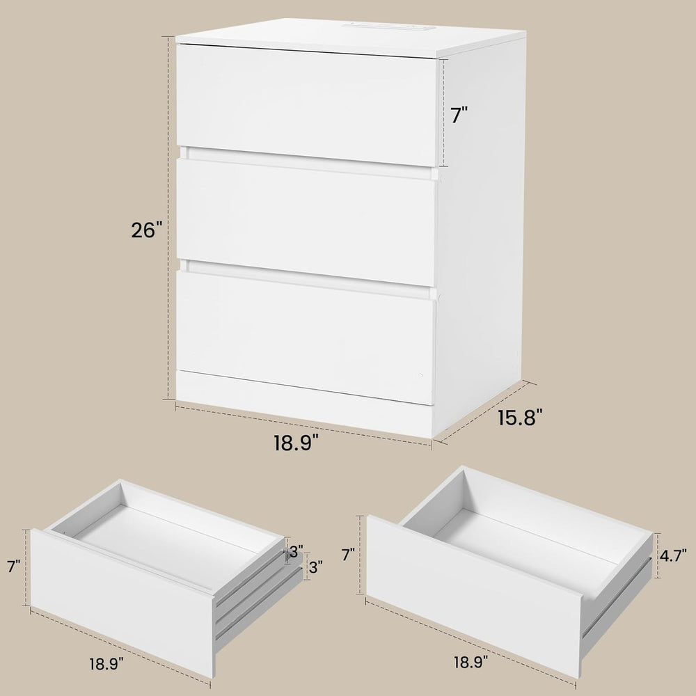 Nightstands Set of 2 with Charging Station and Hidden Drawer, 26"H, Whit...