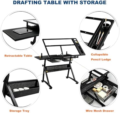 Garvee Drafting Table w/Stool, Height Adjustable Drawing Table