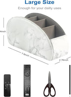 Remote Control Holder with 5 Compartments – [Upgrade Version] PU Leather Remote Caddy Desktop Organizer Store TV, DVD, Blu-Ray, Media Player, Smart Phones, Heater Controllers(Marble white)