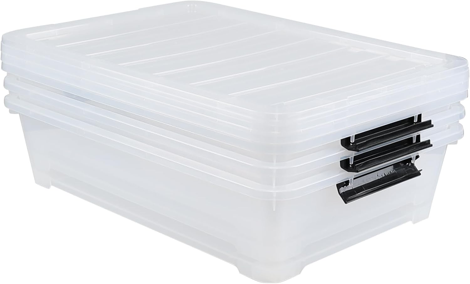 3 Packs 50 QT Plastic Under Bed Storage Bins with LatchLids, Underbed Storage Containers with Wheels for Closet Organizers