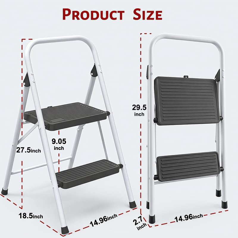 2 Step Stool Folding &Anti-Slip Pedals Lightweight Steel Ladder for House...