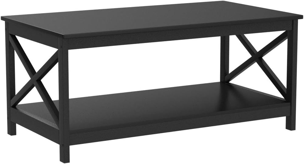 Yaheetech Black Coffee Table for Living Room, X-Design Storage Shelf, 39.5“